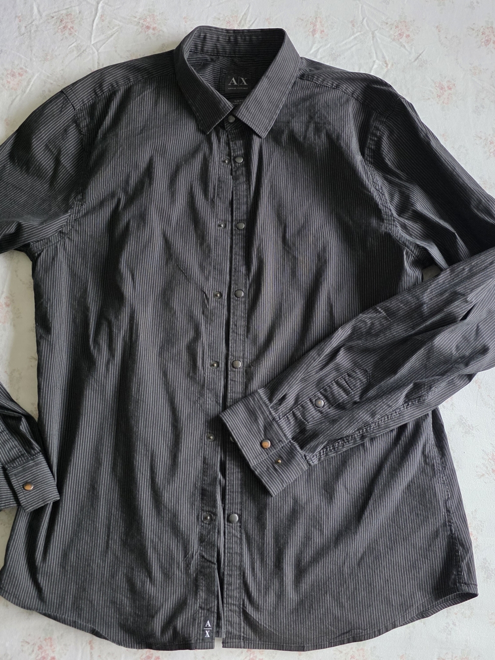 A/X Armani Exchange Men's Black Pinstripe Button-Up Shirt